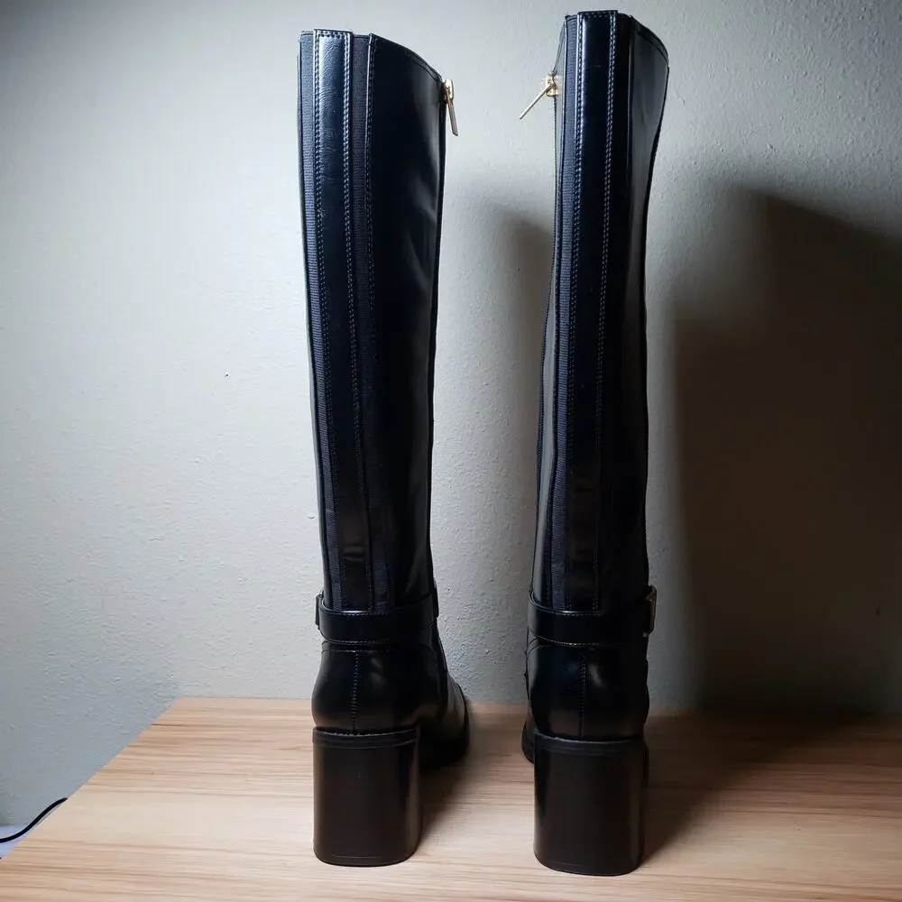 Vince Camuto Women's 8.5 Sherea Faux‎ Leather Tall Riding Boots Black Equestrian
